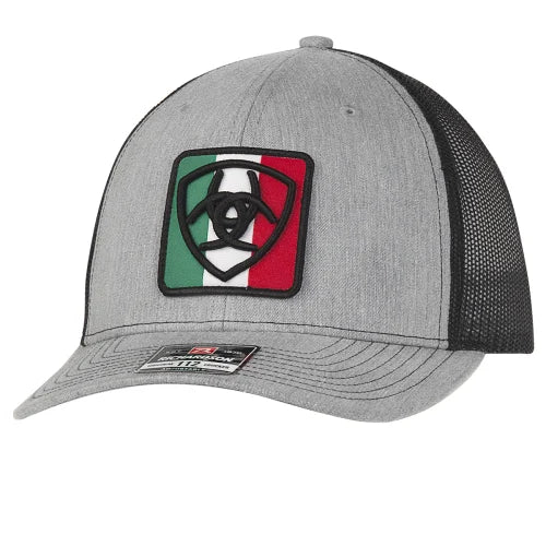 Gorra De 5 Paneles Ajustable Ariat Con Bandera De México - Color Rojo, Lona, Unisex, Estilo Casual