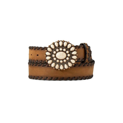 Cinturón Ariat Hebilla Ondulada Costura Trenzada Marrón