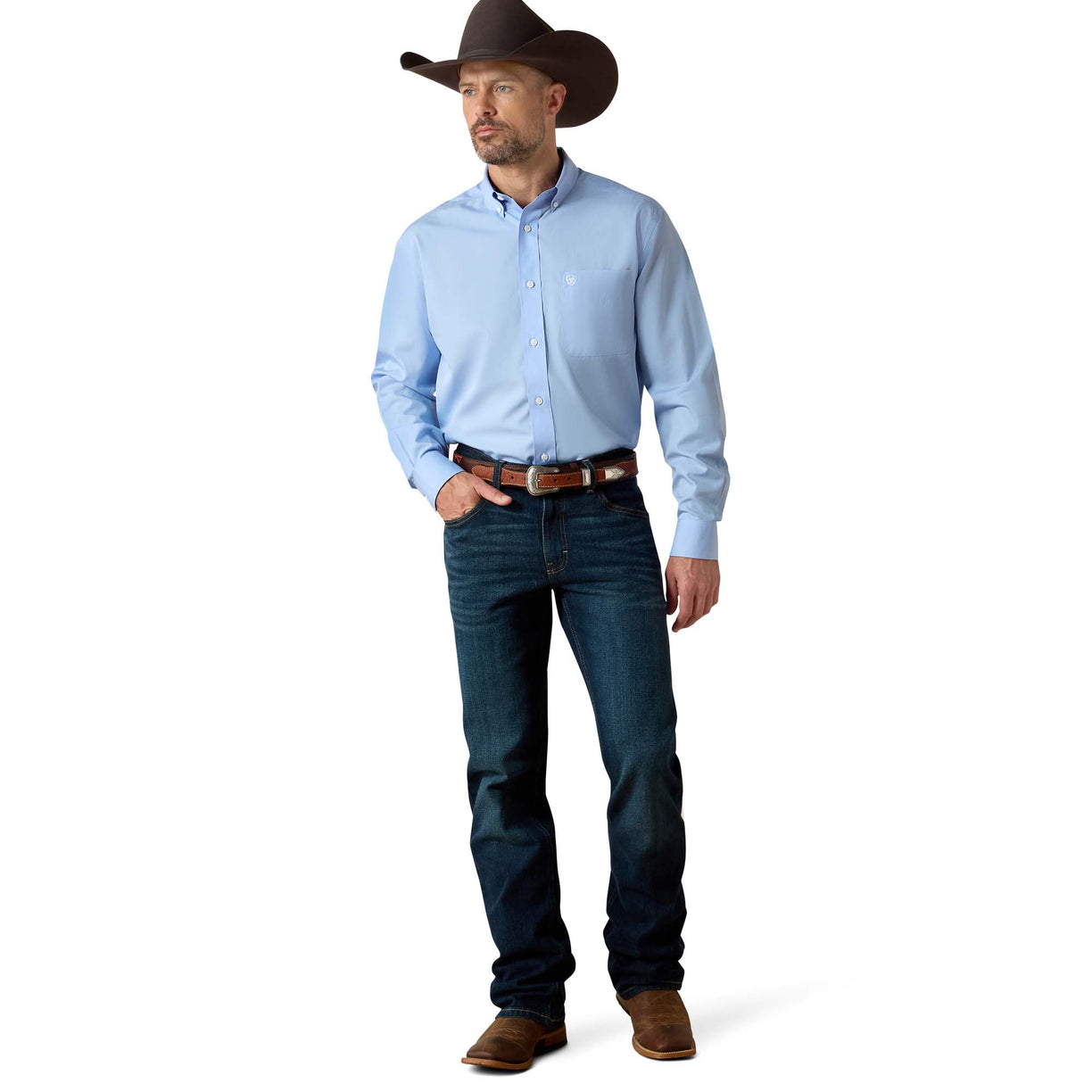Camisa Ariat Lisa Azul Libre De Arrugas Corte Clásico