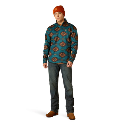 Suéter Ariat Caldwell Logo Cremallera 1/4 Azul Coral