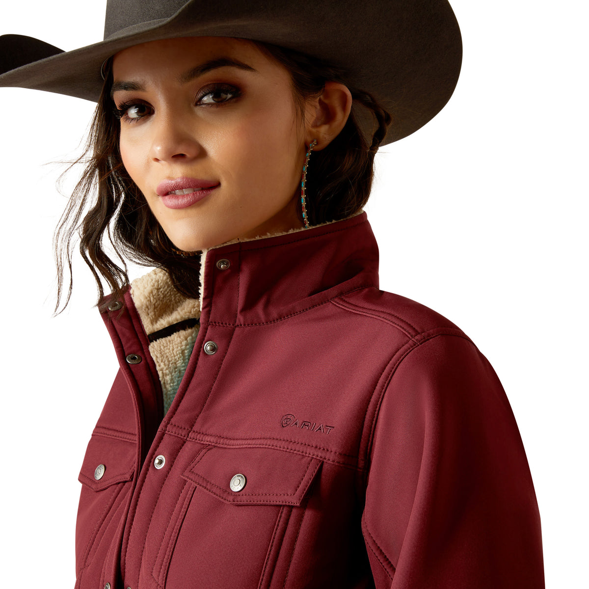 Ariat Womens Berber Back Softshell Jacket – Sherpa-Lined Trucker-Style Warm Layer