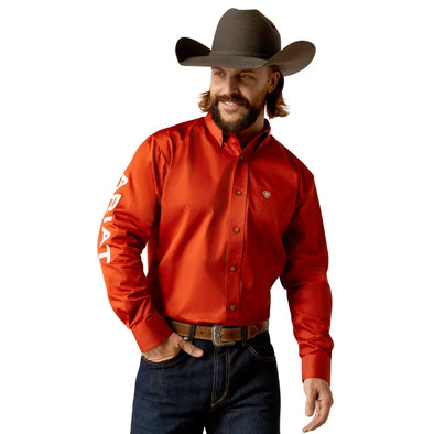 Camisa Ariat Team Logo Twill Naranja Corte Clásico