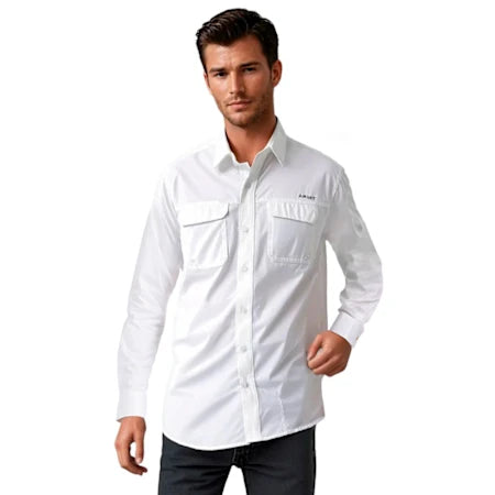 Camisa Ariat VentTEK Outbound Blanco Liso Corte Fitted