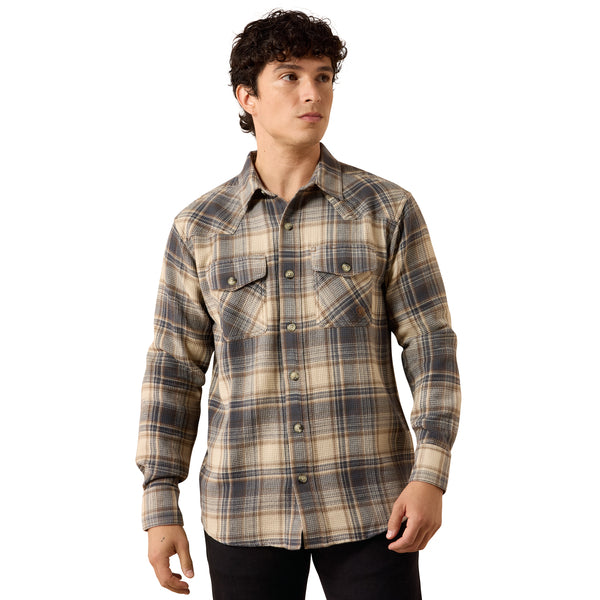 Camisa Ariat Fitted de Tejido Waffle Gris Ostrа a Cuadros