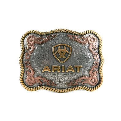 Hebilla Ariat Rectangular Borde Dorado Diseño Floral