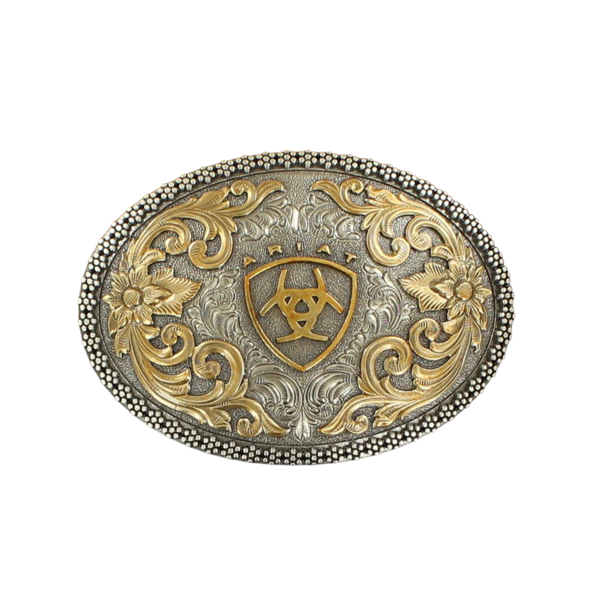 Hebilla Ariat Ovalada Color Plata Antigua y Oro