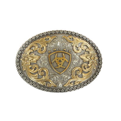 Hebilla Ariat Ovalada Color Plata Antigua y Oro