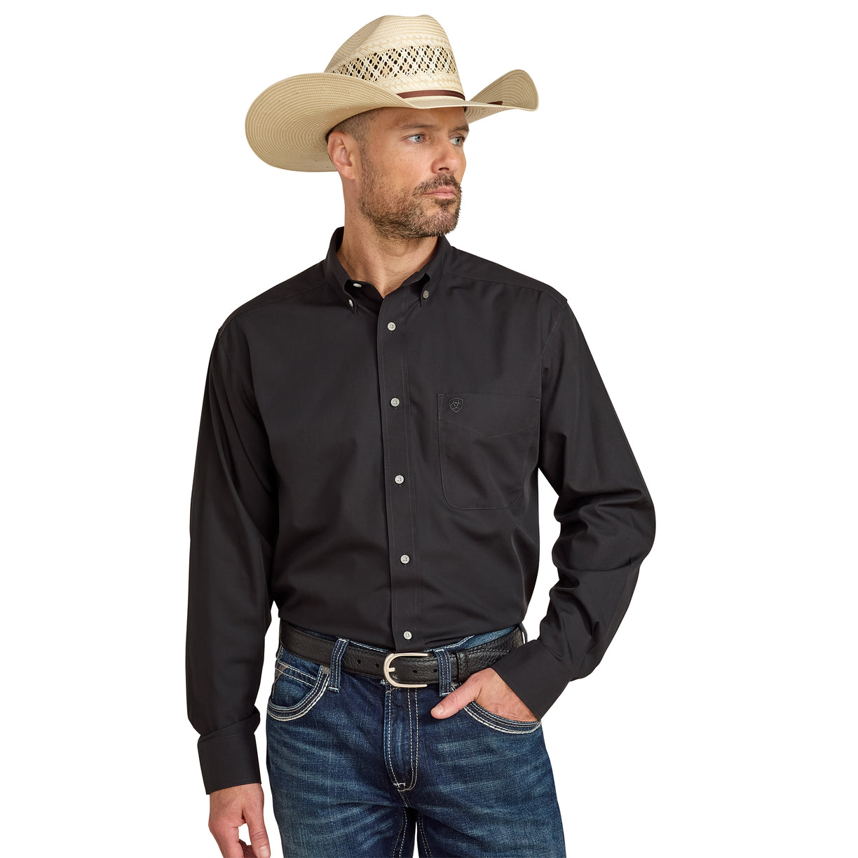 Camisa Ariat Lisa Negro Libre De Arrugas Corte Clásico