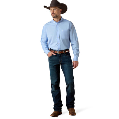 Camisa Ariat Lisa Azul Libre De Arrugas Corte Clásico