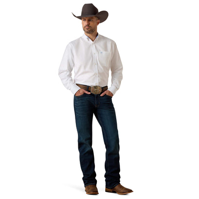 Camisa Ariat Lisa Blanco Libre De Arrugas Corte Clásico