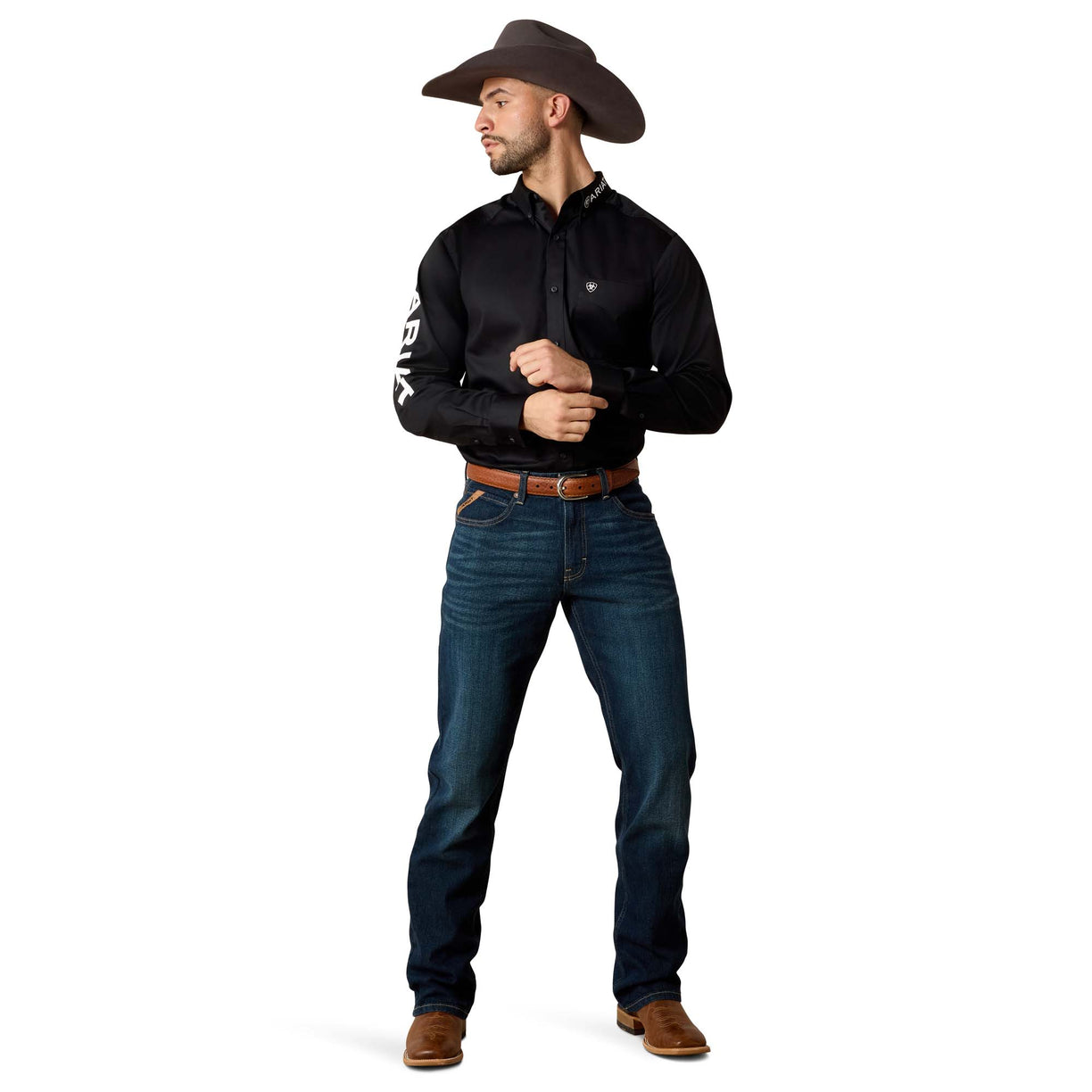 Camisa Team Logo Twill Negro Corte Fitted