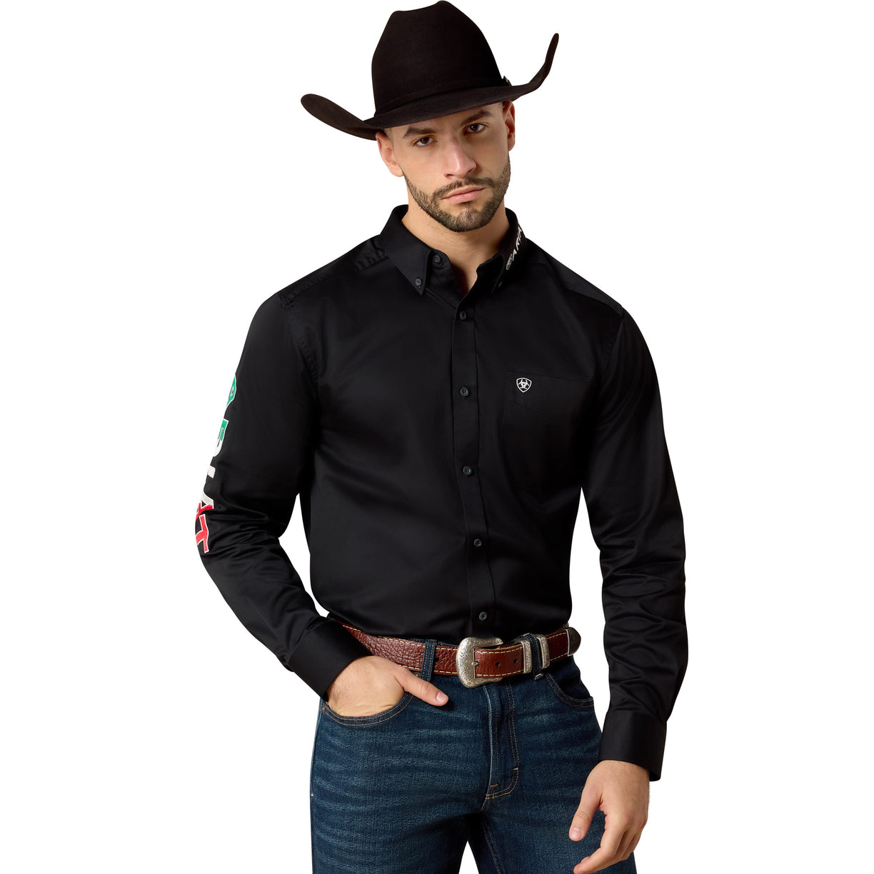 Camisa Ariat Team Logo México Negro Corte Fitted