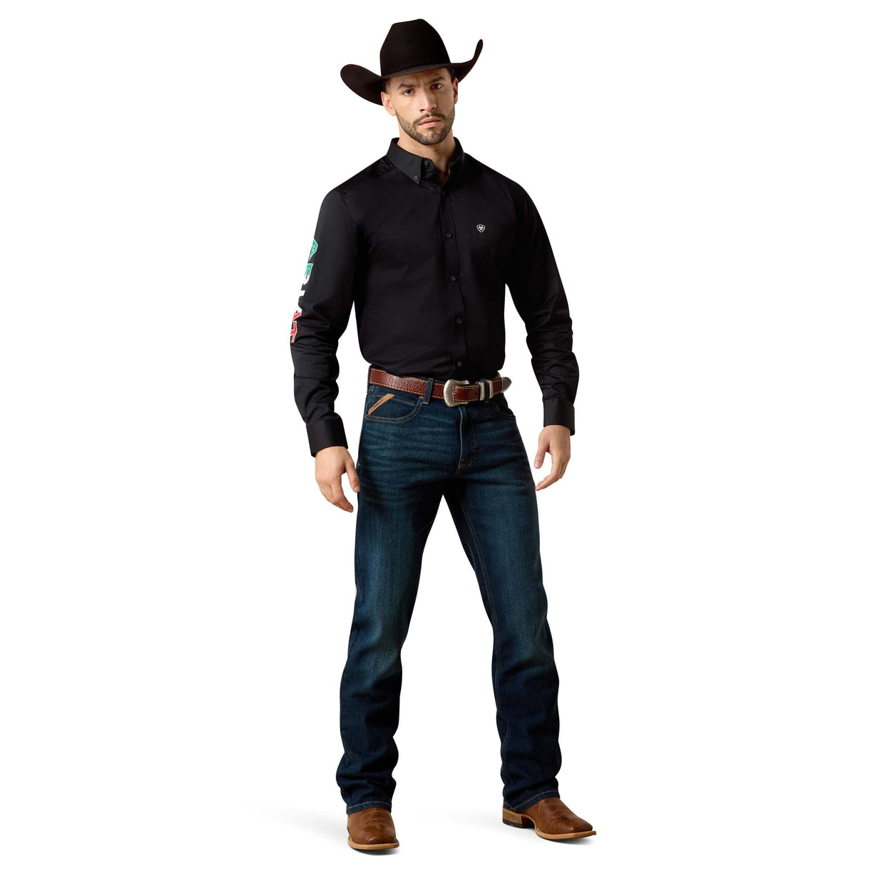 Camisa Ariat Team Logo México Negro Corte Fitted