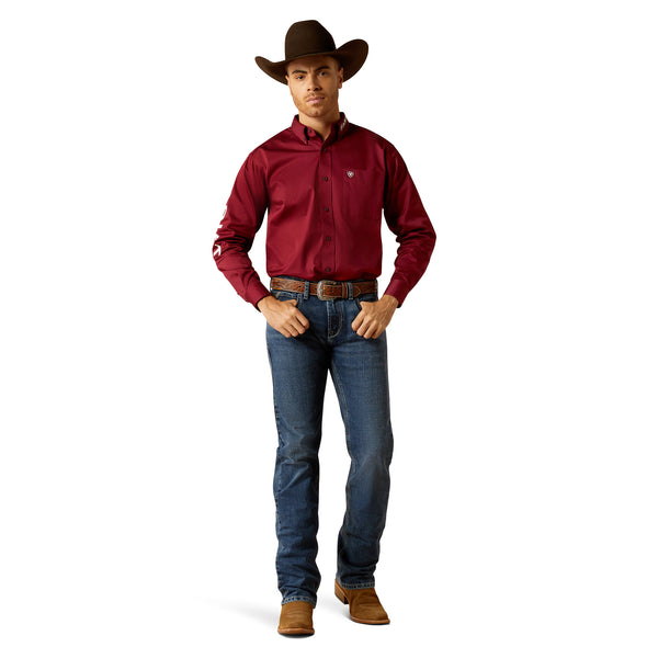 Camisa Ariat Team Logo Twill Burgundy Corte Clásico