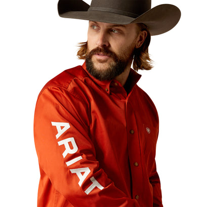 Camisa Ariat Team Logo Twill Naranja Corte Clásico