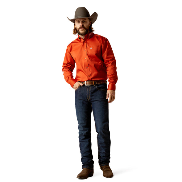 Camisa Ariat Team Logo Twill Naranja Corte Clásico