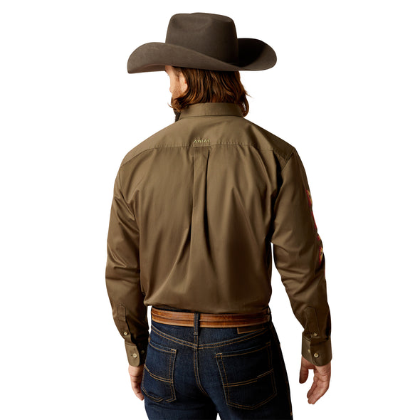 Camisa Ariat Team Logo Twill Verde Oliva Corte Clásico