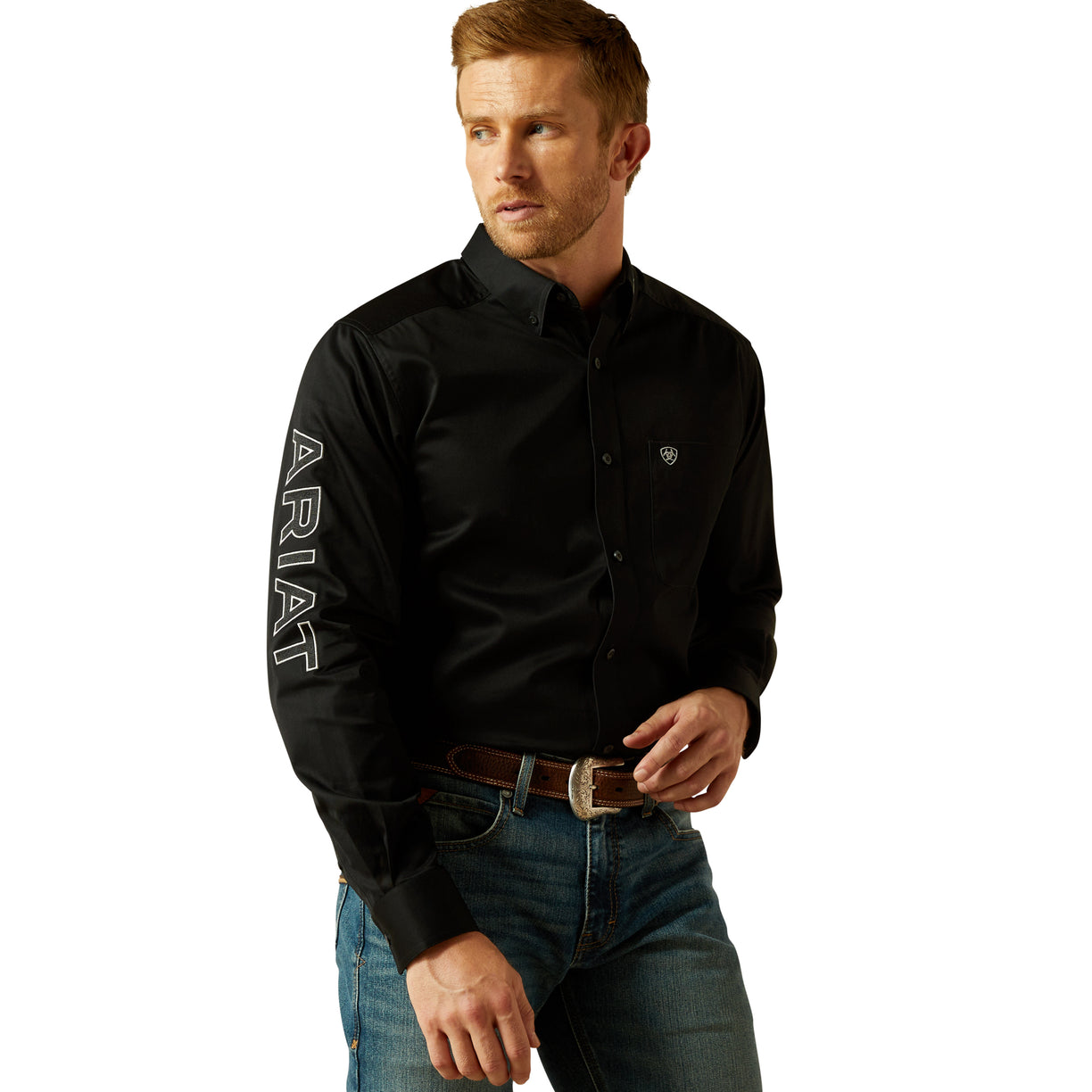 Camisa Ariat Team Logo Twill Negro/Gris Corte Fitted