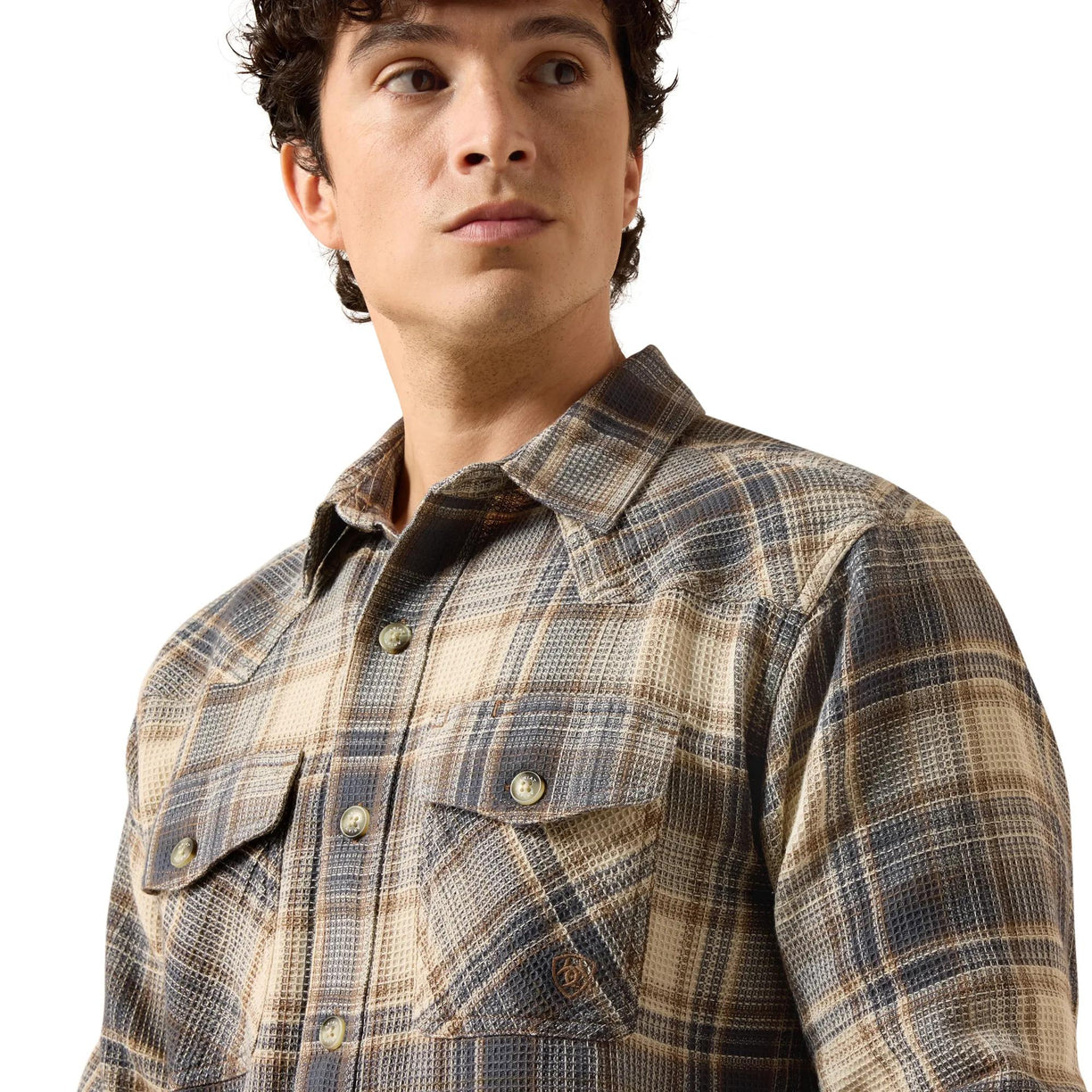 Camisa Ariat Fitted de Tejido Waffle Gris Ostrа a Cuadros