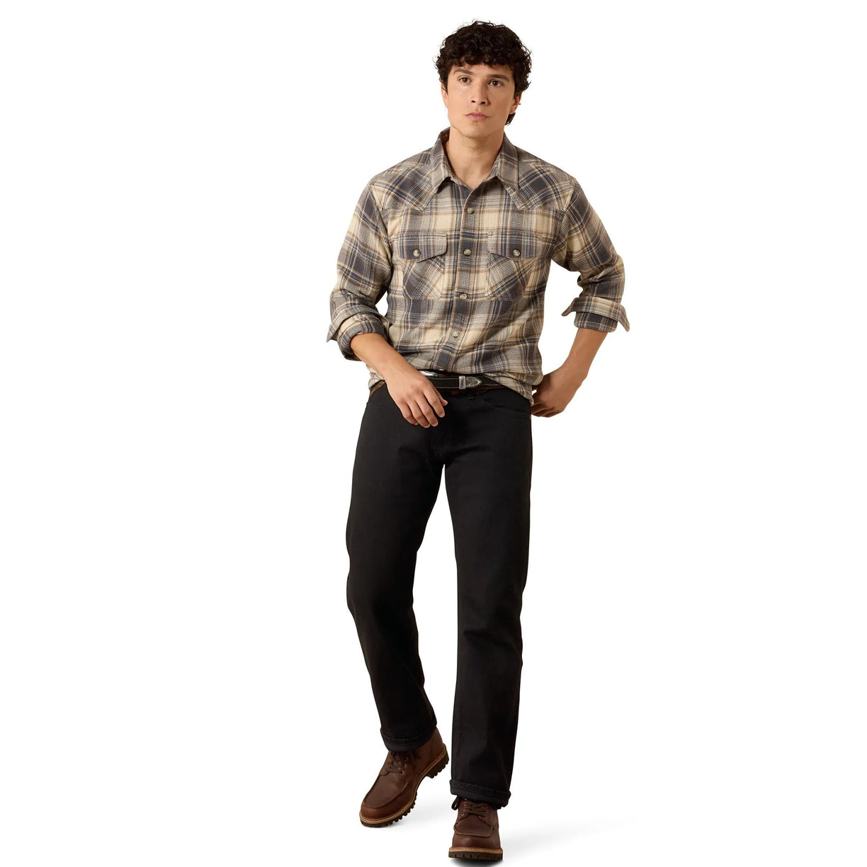 Camisa Ariat Fitted de Tejido Waffle Gris Ostrа a Cuadros