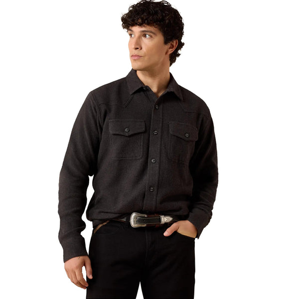 Camisa Ariat Fitted de Tejido Waffle Gris con Botones
