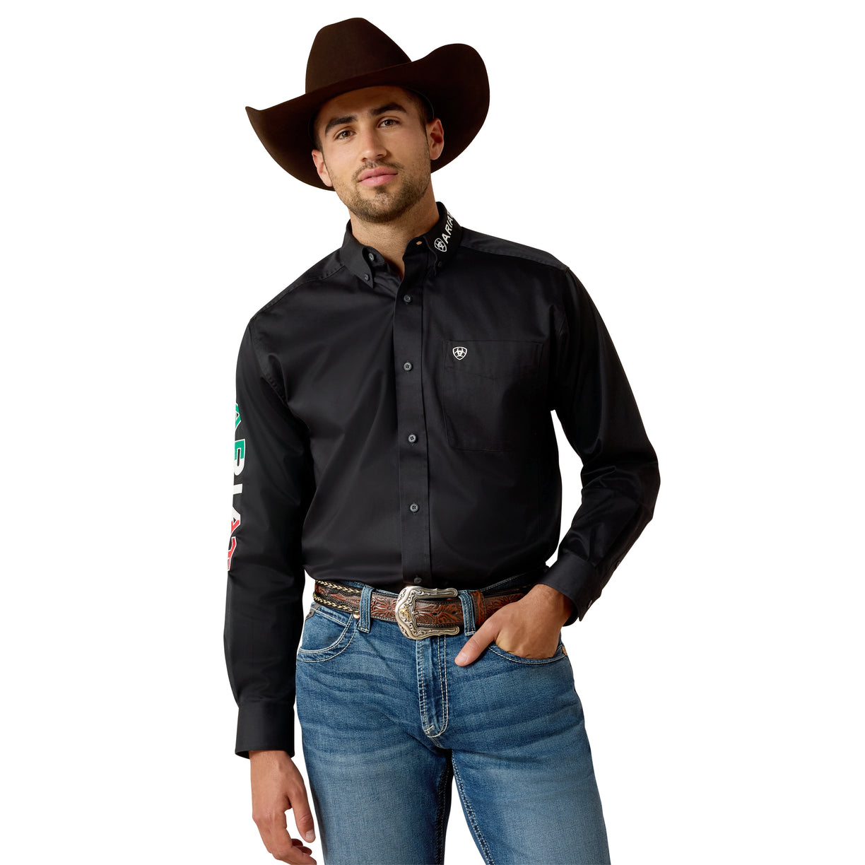 Camisa Ariat Team Logo México Negro Corte Clásico