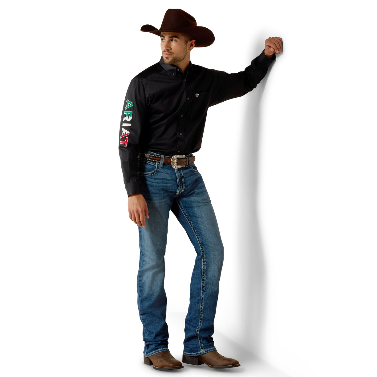 Camisa Ariat Team Logo México Negro Corte Clásico