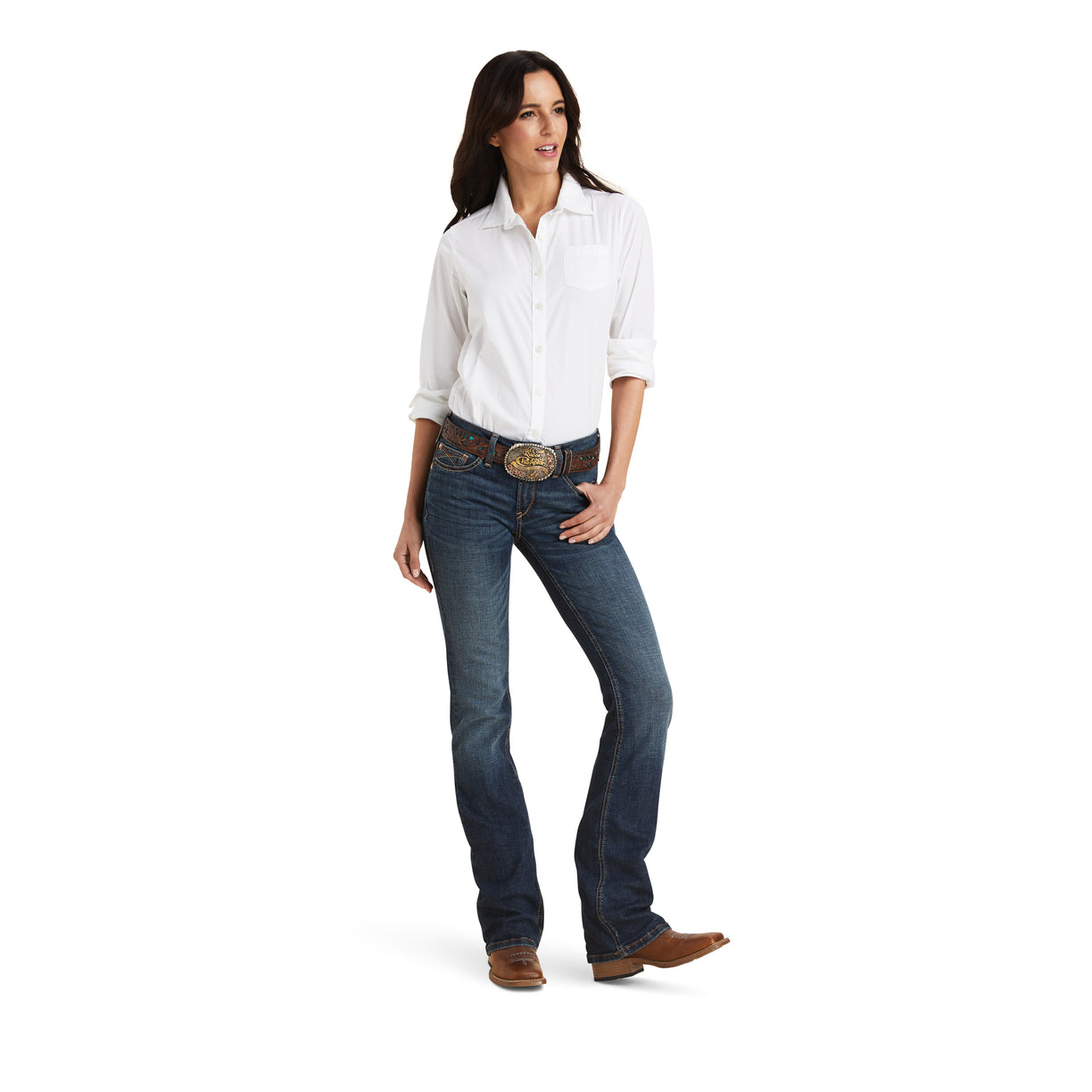 Jeans R.E.A.L. Amora Stretch Tiro Medio Corte De Bota