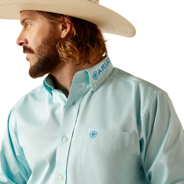 Camisa Ariat Team Logo Twill Azul Aqua Corte Fitted