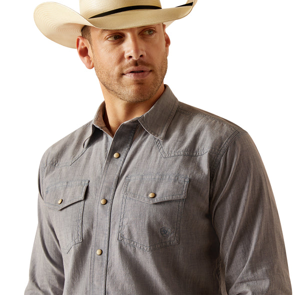 Camisa Ariat Jurlington Chambray Blue Corte Retro Botón A Presión