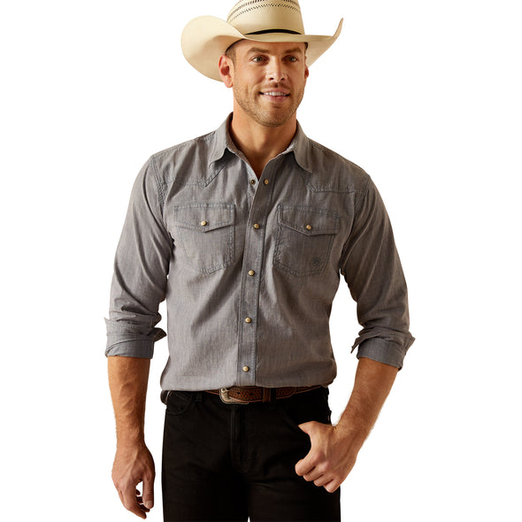 Camisa Ariat Jurlington Chambray Blue Corte Retro Botón A Presión