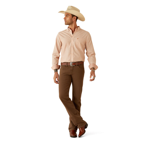 Camisa Ariat Lisa Café Libre De Arrugas Corte Fitted