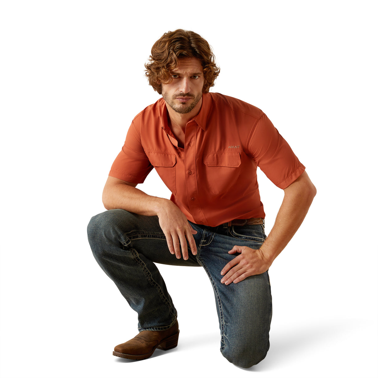 Camisa Ariat VentTEK Outbound Naranja Corte Clásico