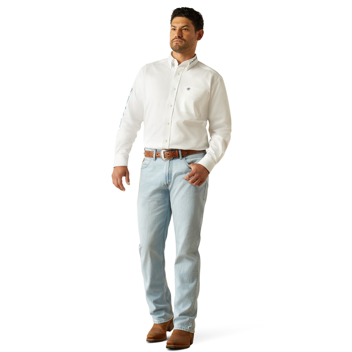 Camisa Ariat Team Logo Twill Teal Corte Clásico