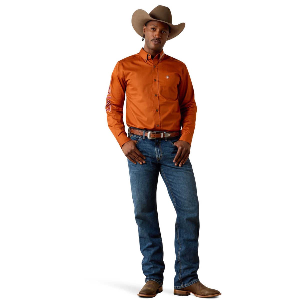 Camisa Ariat Team Logo Twill Naranja Corte Fitted
