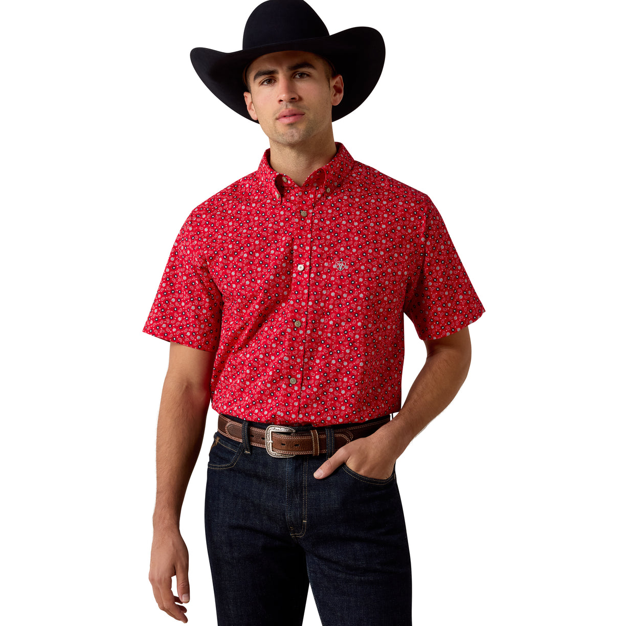 Camisa Ariat Barth Rojo Corte Fitted