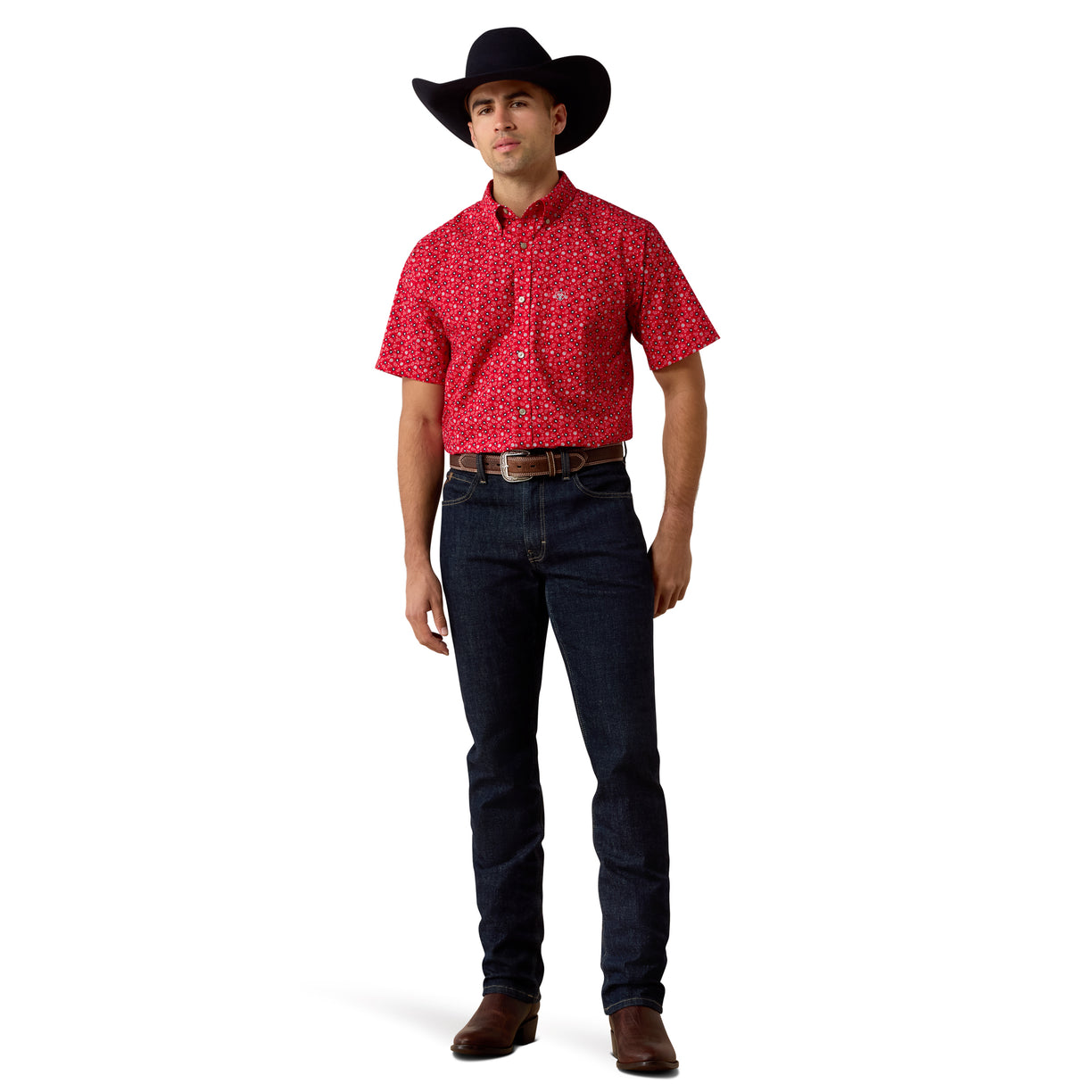 Camisa Ariat Barth Rojo Corte Fitted
