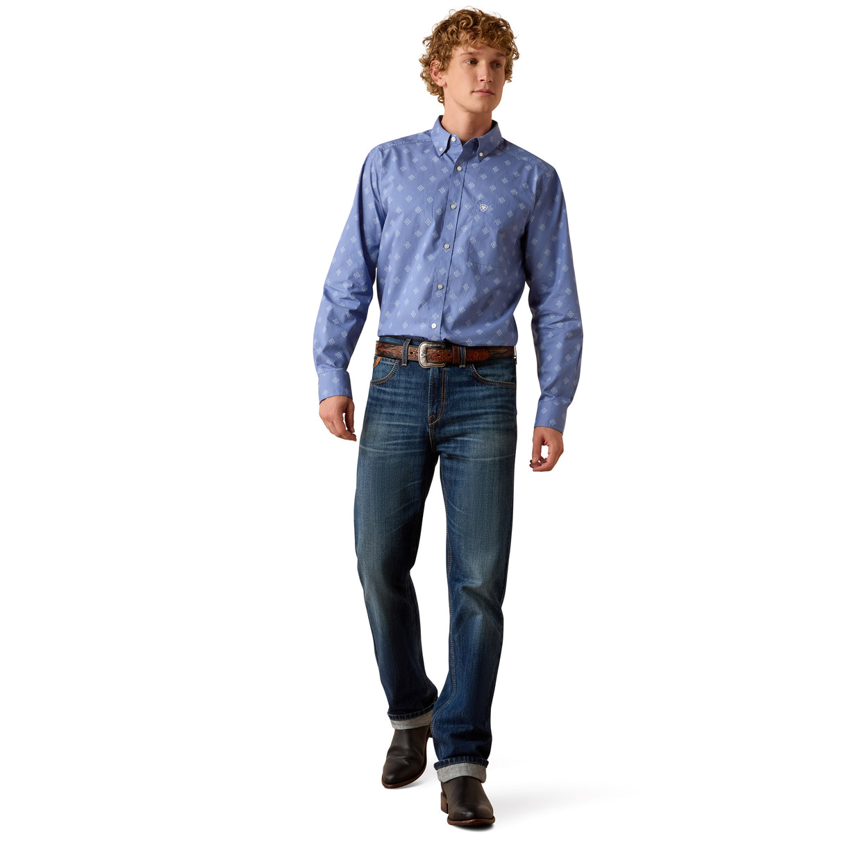 Camisa Ariat Byrd Azul Corte Fitted