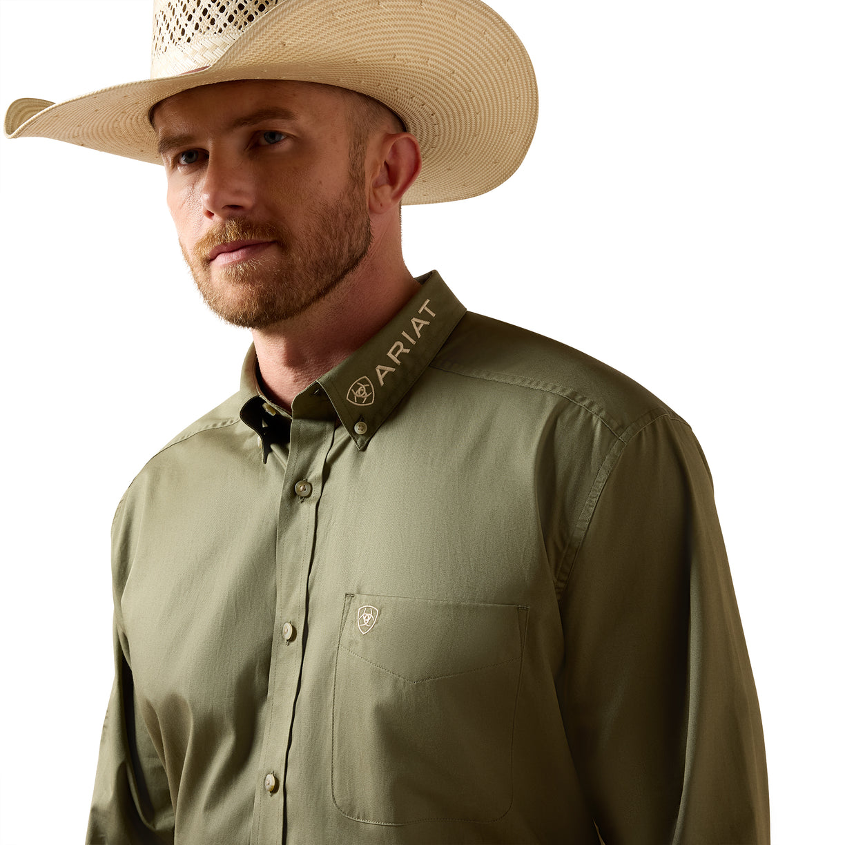 Camisa Ariat Team Logo Lightweight Twill Verde Corte Clásico