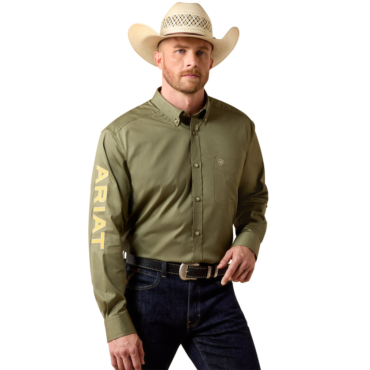 Camisa Ariat Team Logo Lightweight Twill Verde Corte Clásico