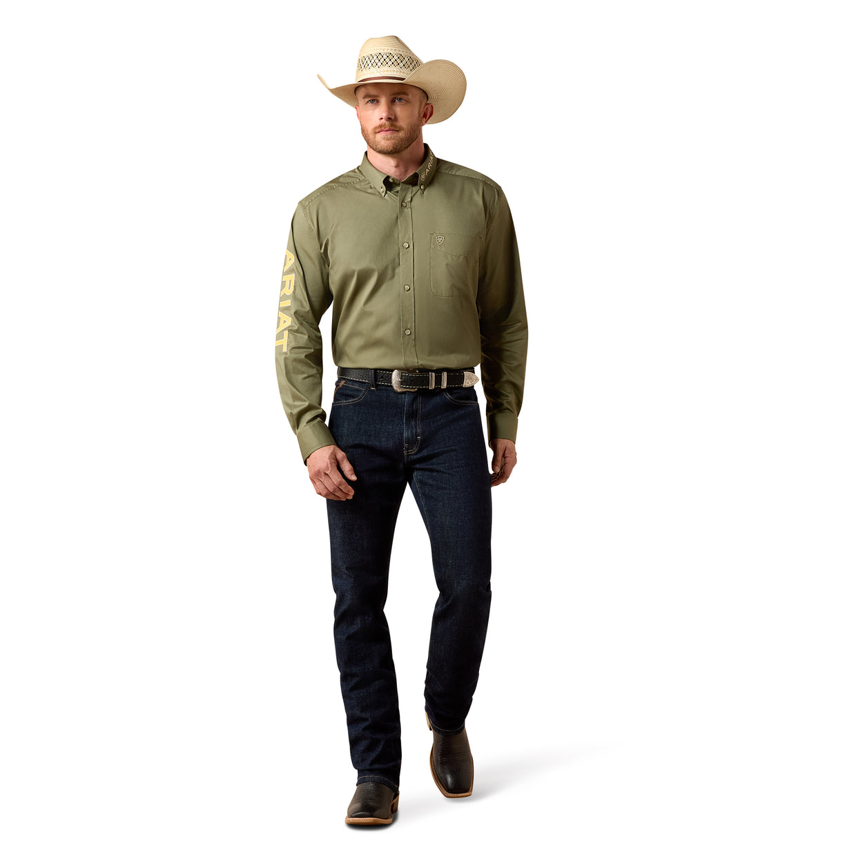 Camisa Ariat Team Logo Lightweight Twill Verde Corte Clásico