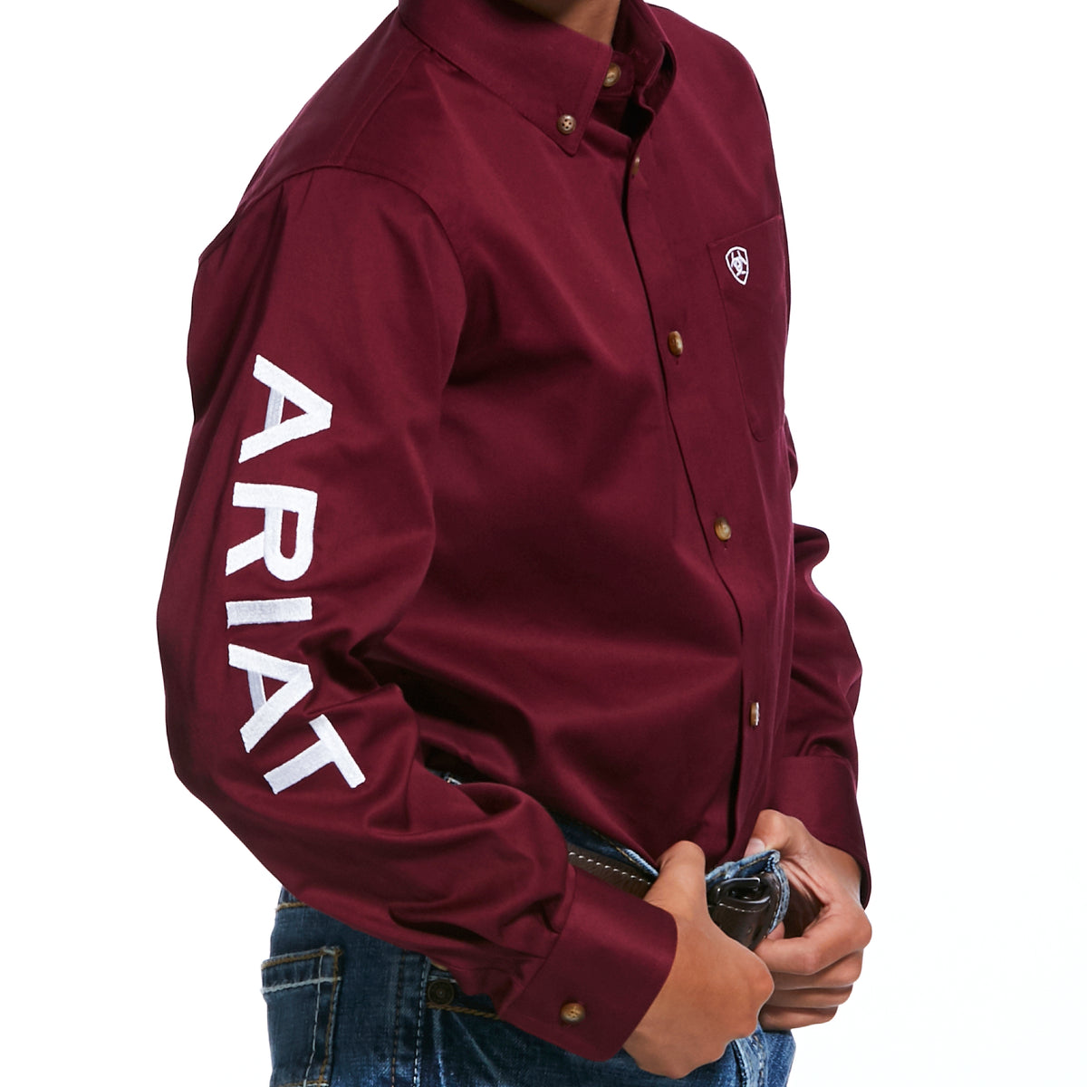Camisa Ariat Infantil Team Logo Twill Burgundy