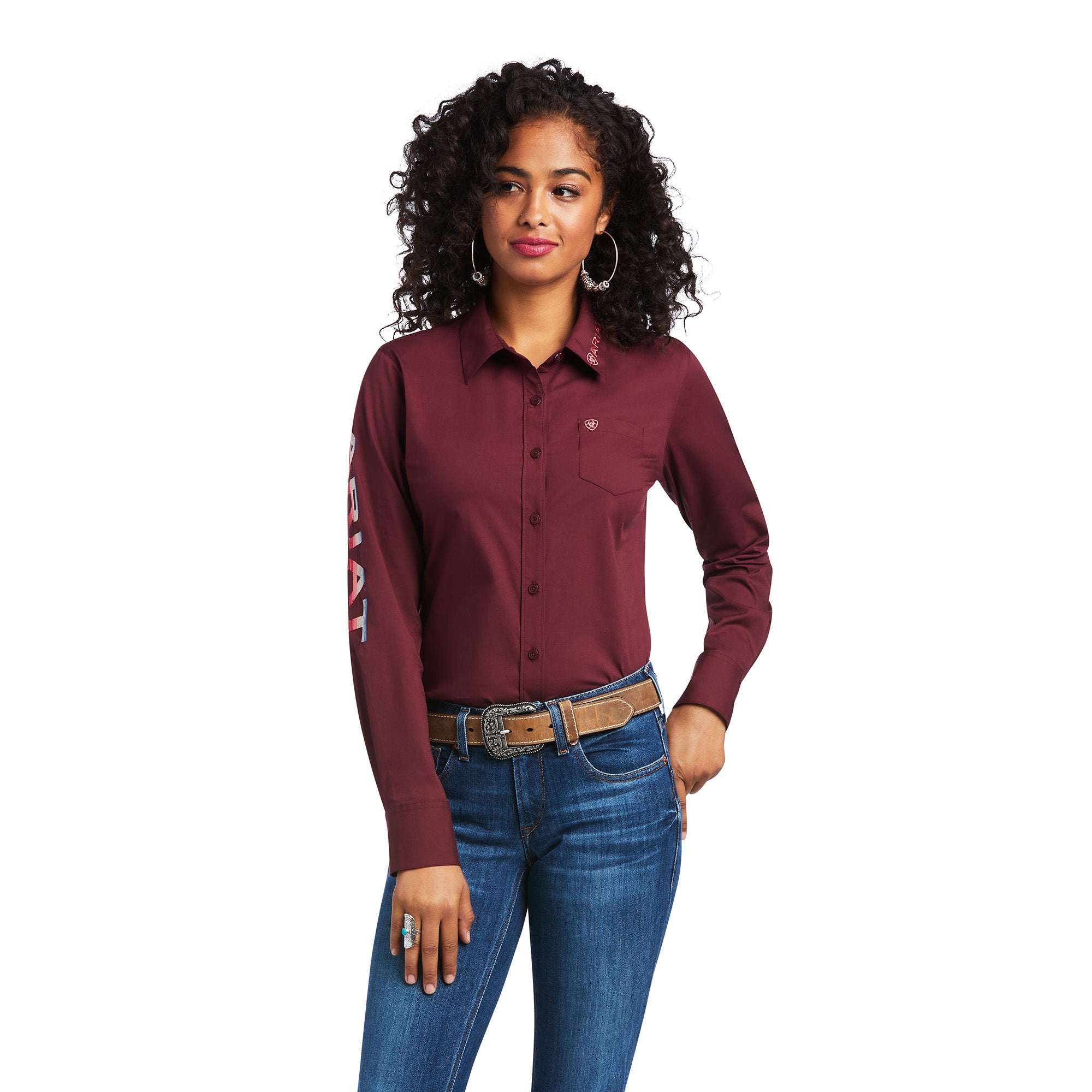 Ariat Women 's Team Kirby Solid Long Sleeve Button-Down Stretch