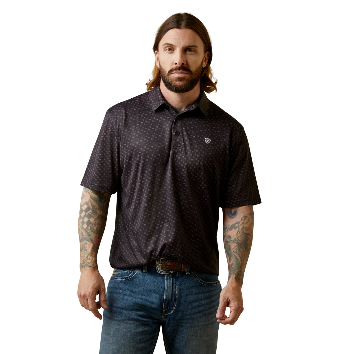 Camisa Polo Ariat All Over Print Negro