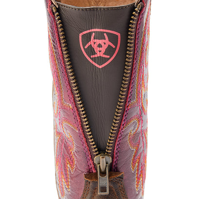 Bota Vaquera Round Up Worn Mocha Cremallera Trasera