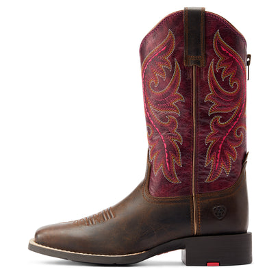 Bota Vaquera Round Up Worn Mocha Cremallera Trasera